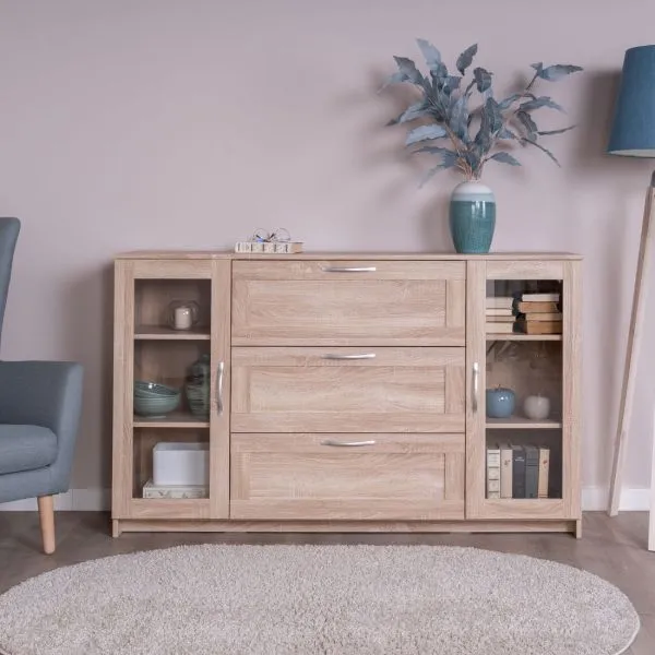 2.02.03.370.3 СИРИУС тумба 2 двери со стеклом и 3 ящика 156х95 сонома RU 2.02.03.370.3 СИРИУС тумба 2 двери со стеклом и 3 ящика 156х95 сонома RU