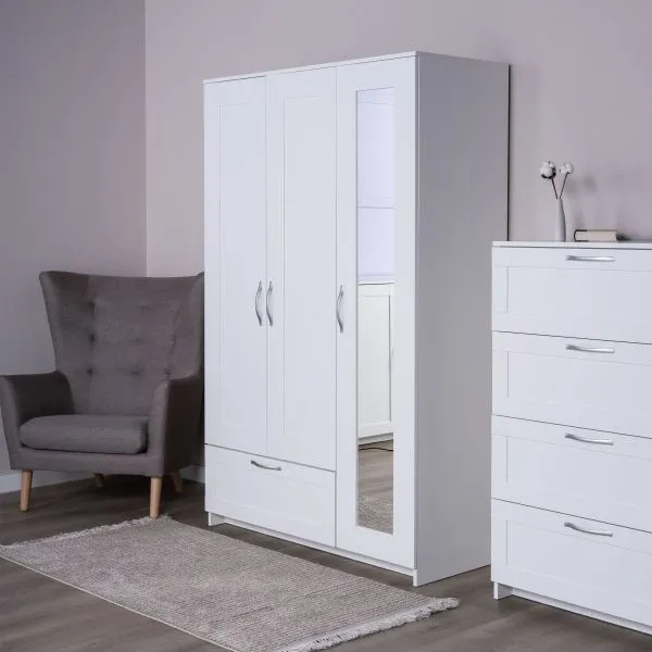 2.02.01.030.1 СИРИУС шкаф комбинированный "3 двери и 1 ящик белый RU" (с 1 зеркалом)