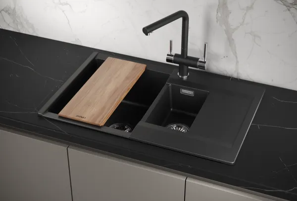 ES-7808, ШВАРЦ (чёрный металлик), кухонная мойка, кварц ES-7808, ШВАРЦ (чёрный металлик), кухонная мойка, кварц