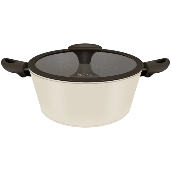 Кастрюля FILIGRANA EDDA FG24EDD01CS из кованого алюминия со стеклянной крышкой, 24 см Бежевый