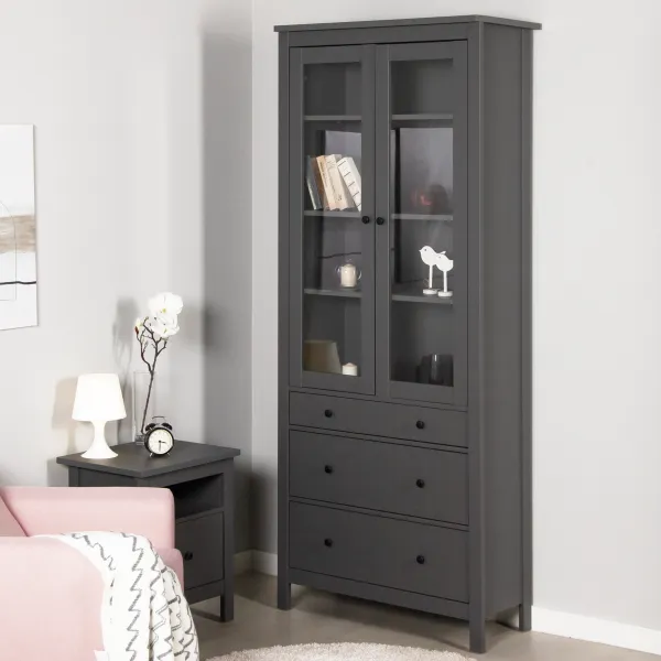 2.08.07.130.4 САГА шкаф с витриной 90 серый RU 2.08.07.130.4 САГА шкаф с витриной 90 серый RU