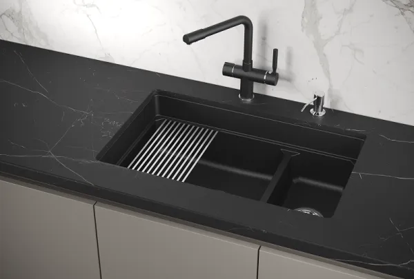 KS-7304U, ШВАРЦ (чёрный металлик), кухонная мойка, кварц KS-7304U, ШВАРЦ (чёрный металлик), кухонная мойка, кварц