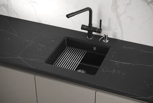 KS-4501U, ШВАРЦ (чёрный металлик), кухонная мойка, кварц KS-4501U, ШВАРЦ (чёрный металлик), кухонная мойка, кварц