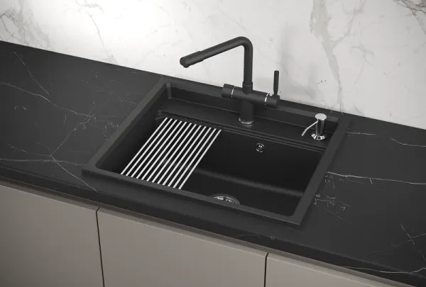 KS-6003, ЧЁРНЫЙ, кухонная мойка, кварц KS-6003, ЧЁРНЫЙ, кухонная мойка, кварц