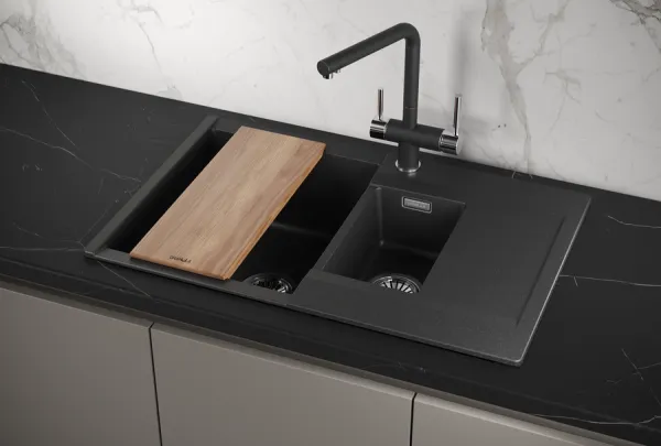 ES-7808, ЧЁРНЫЙ, кухонная мойка, кварц, ESTETICA ES-7808, ЧЁРНЫЙ, кухонная мойка, кварц, ESTETICA