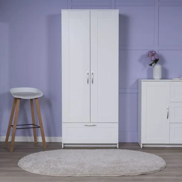 2.02.01.240.1 СИРИУС шкаф для одежды 2 двери и 1 ящик белый RU