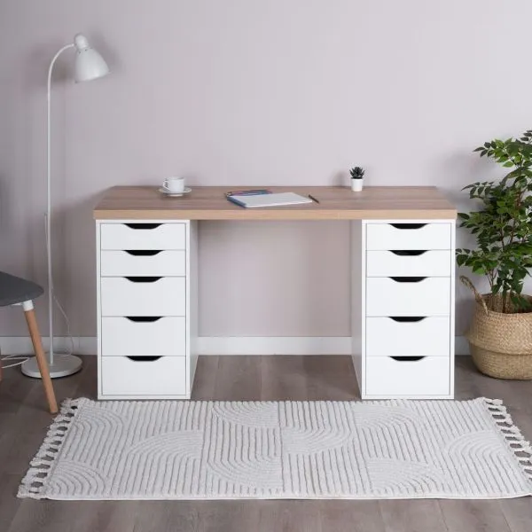 S00920 Ингар 2/55 стол письменный 140x75x55, дуб беленый/белый