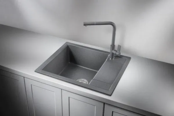 6002, ГРАФИТ (ЧЁРНО-СЕРЫЙ), кухонная мойка, кварц