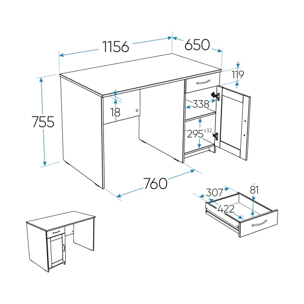 2.03.06.030.1 КАСТОР стол письменный 116х65 RU белый 2.03.06.030.1 КАСТОР стол письменный 116х65 RU белый