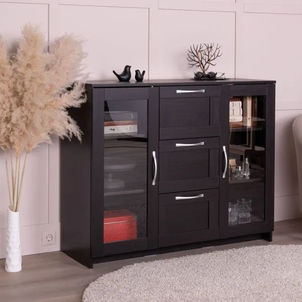 2.02.03.380.5 СИРИУС тумба 2 двери со стеклом и 3 ящика 117х95 Дуб Венге RU