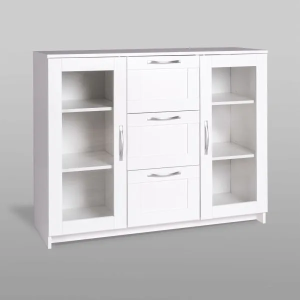 2.02.03.380.1 СИРИУС тумба 2 двери со стеклом и 3 ящика 117х95 белая RU 2.02.03.380.1 СИРИУС тумба 2 двери со стеклом и 3 ящика 117х95 белая RU