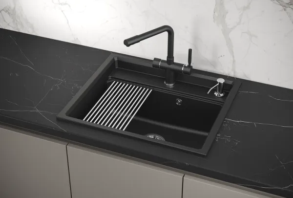 KS-6003, ШВАРЦ (чёрный металлик), кухонная мойка, кварц KS-6003, ШВАРЦ (чёрный металлик), кухонная мойка, кварц
