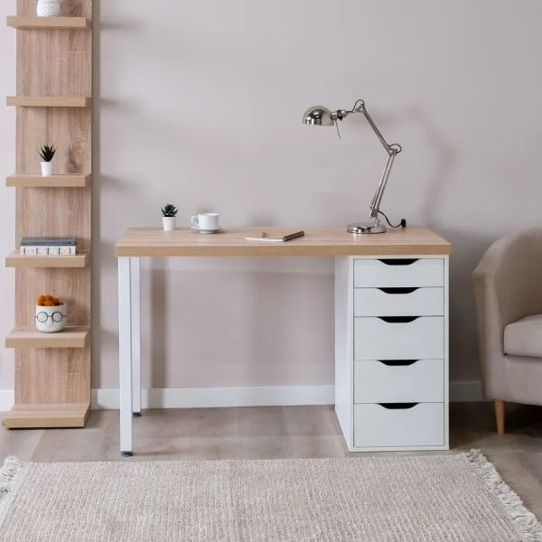S00883 Ингар 1/5Т стол письменный 120x75x55, дуб беленый/белый