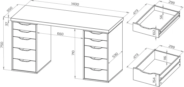 S00920 Ингар 2/55 стол письменный 140x75x55, дуб беленый/белый