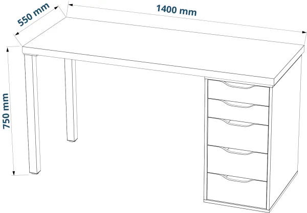 S00456 Ингар 2/5Т стол письменный 140x75x55, белый