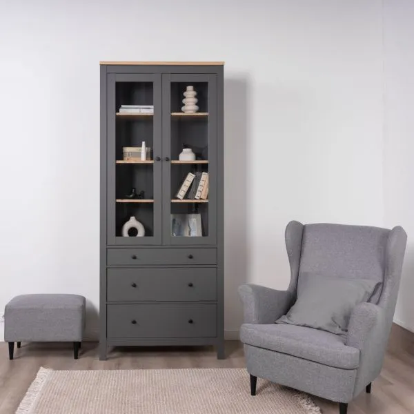 2.08.07.130.15 САГА шкаф с витриной 90 серый/ясень RU 2.08.07.130.15 САГА шкаф с витриной 90 серый/ясень RU