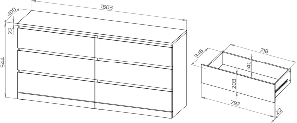 S01088 Варма 6Д комод 160х77х40, серый