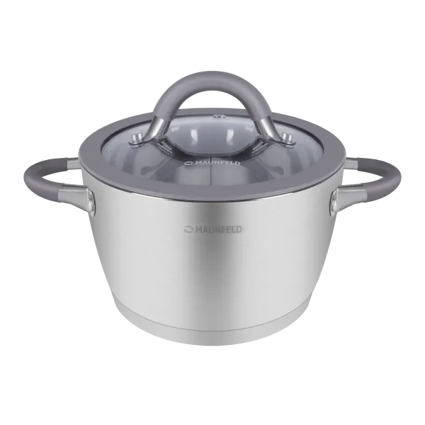 Кастрюля MAUNFELD LEONA MF40LN01CR из нержавеющей стали со стеклянной крышкой, 20 см, 3,2 л.