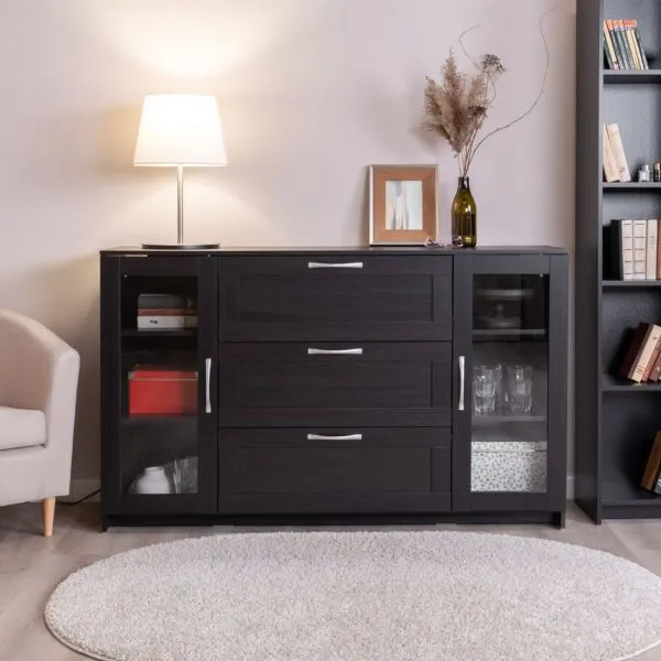 2.02.03.370.5 СИРИУС тумба 2 двери со стеклом и 3 ящика 156х95 Дуб Венге RU 2.02.03.370.5 СИРИУС тумба 2 двери со стеклом и 3 ящика 156х95 Дуб Венге RU