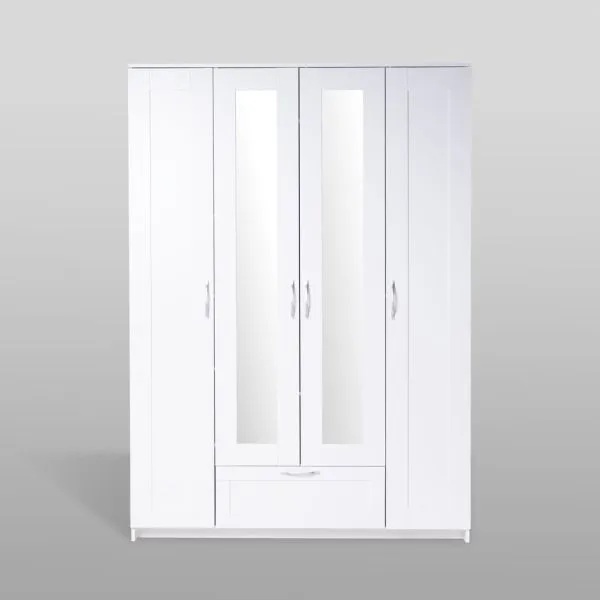 2.02.01.520.1 СИРИУС шкаф 4 двери и 1 ящик 156х59х220 белый RU (с 2 зеркалами)