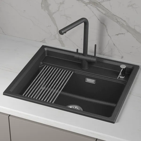 KS-6003i, АРКТИК (БЕЛЫЙ), кухонная мойка, кварц