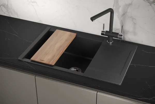 ES-7807, ЧЁРНЫЙ, кухонная мойка, кварц, ESTETICA ES-7807, ЧЁРНЫЙ, кухонная мойка, кварц, ESTETICA