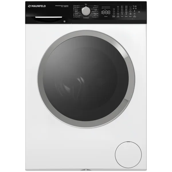 Стиральная машина с инвертором и паром MAUNFELD MFWM128400 ST INVERTER Белый/черная панель