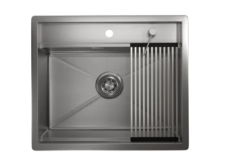 KS-6051, ГРАФИТ МАТОВЫЙ, стальная кухонная мойка KITCHEN SPACE