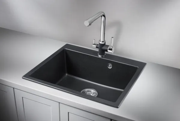 6001, ШВАРЦ (чёрный металлик), кухонная мойка, кварц