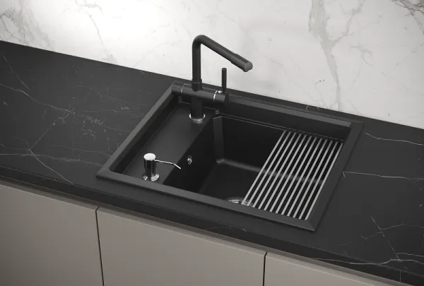 KS-6004, ШВАРЦ (чёрный металлик), кухонная мойка, кварц KS-6004, ШВАРЦ (чёрный металлик), кухонная мойка, кварц