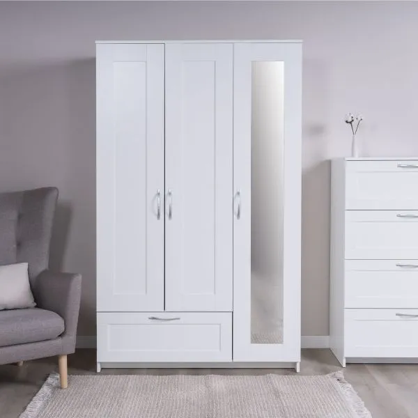 2.02.01.030.1 СИРИУС шкаф комбинированный "3 двери и 1 ящик белый RU" (с 1 зеркалом)