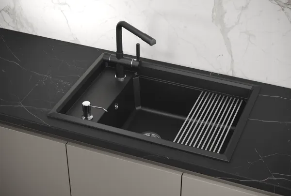 KS-7305, ШВАРЦ (чёрный металлик), кухонная мойка, кварц KS-7305, ШВАРЦ (чёрный металлик), кухонная мойка, кварц