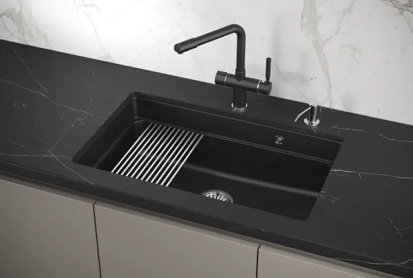 KS-7303U, ШВАРЦ (чёрный металлик), кухонная мойка, кварц KS-7303U, ШВАРЦ (чёрный металлик), кухонная мойка, кварц