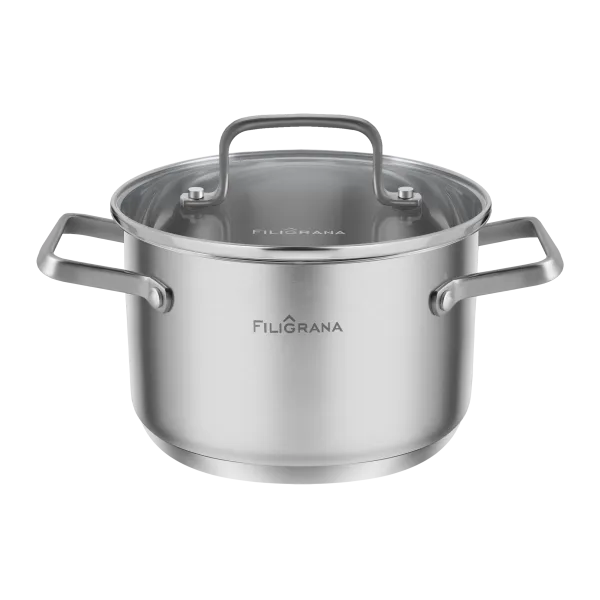 Кастрюля FILIGRANA MOLLY FG30MLL01CR из нержавеющей стали со стеклянной крышкой, 18  см, 2,6 л. Нержавеющая сталь