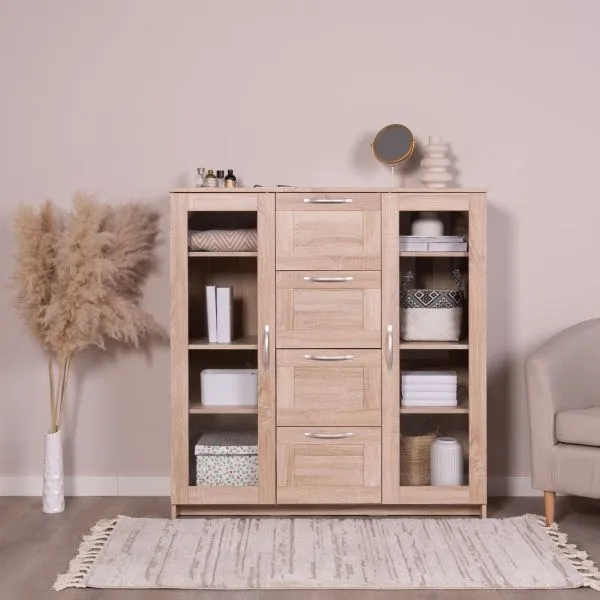 2.02.03.400.3 СИРИУС тумба 2 двери со стеклом и 4 ящика 117х123 сонома RU 2.02.03.400.3 СИРИУС тумба 2 двери со стеклом и 4 ящика 117х123 сонома RU