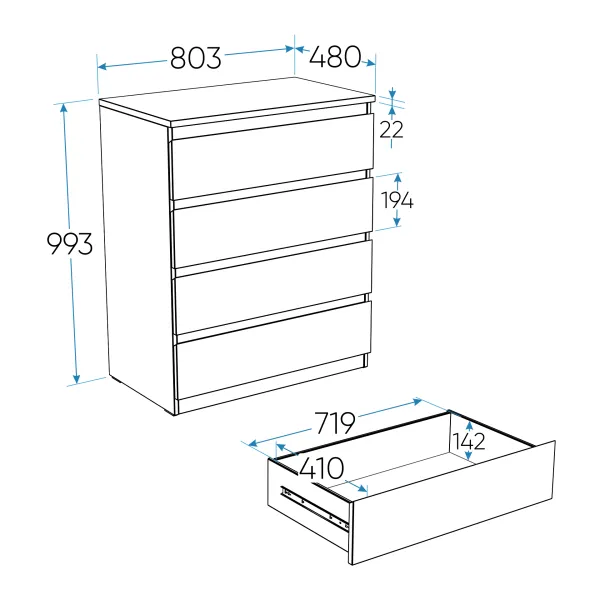 2.05.02.070.1 МАЛЬТА комод 4 ящика 80х99 белый RU 2.05.02.070.1 МАЛЬТА комод 4 ящика 80х99 белый RU