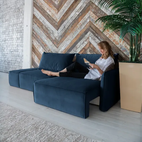 ПОРТЛЕНД Диван прямой с банкеткой синий