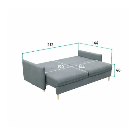 СКАНДИ Диван тканевый прямой синий