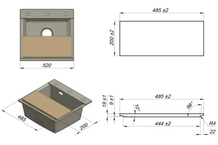 Доска разделочная Ясень 485*200*18 Доска разделочная Ясень 485*200*18