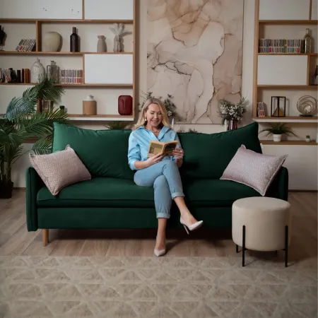 СКАНДИ Диван тканевый прямой изумрудный