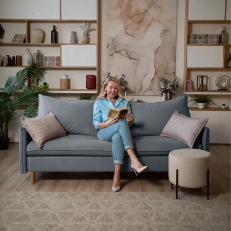 СКАНДИ Диван тканевый прямой светло-серый